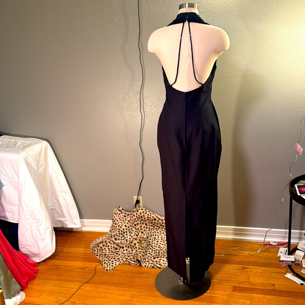 Crosslisted   **SOLD**        Black tuxedo style full length dress with beads an - Picture 7 of 8